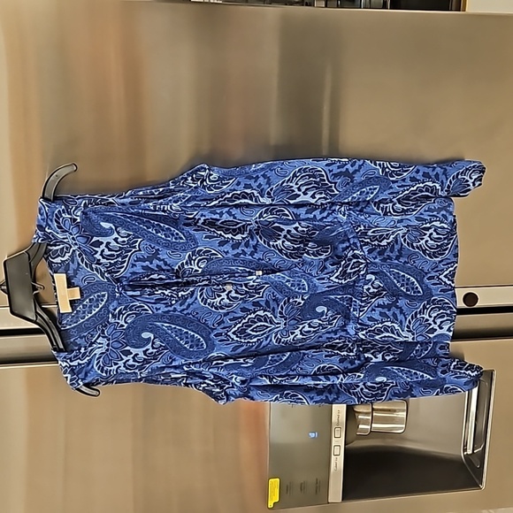 💕MICHAEL by MICHAEL KORS💕 Cold Shoulder Blouse ~ Blue Paisley Print Medium - Picture 1 of 7